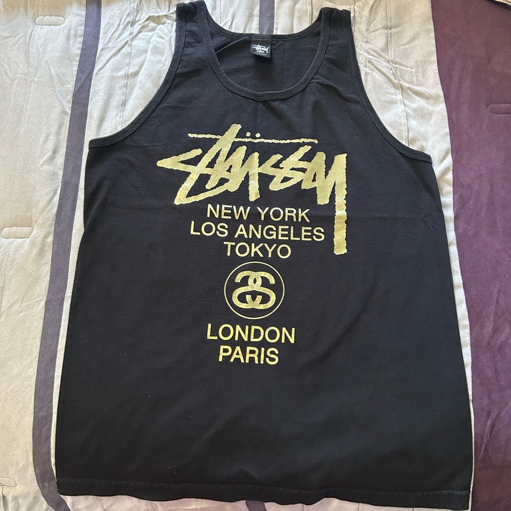 Stussy Black Tank with Gold City Graphics